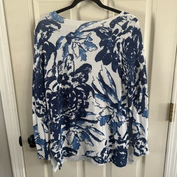 Soft Surroundings Blue & White Breathable Knit Floral Sweater - Picture 13 of 16